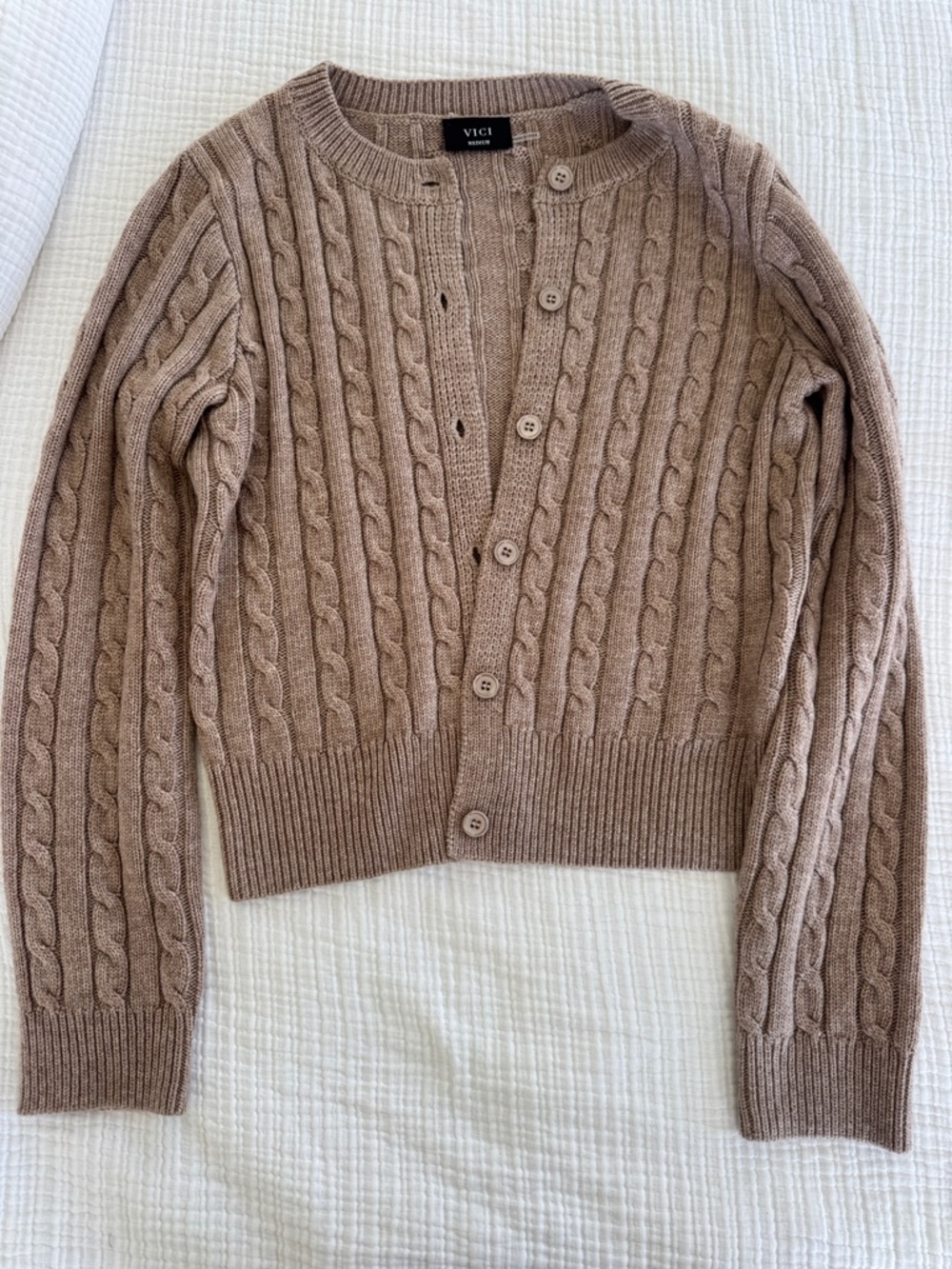Vici Taupe Cable-Knit Cardigan and Vest Set - Picture 5 of 8